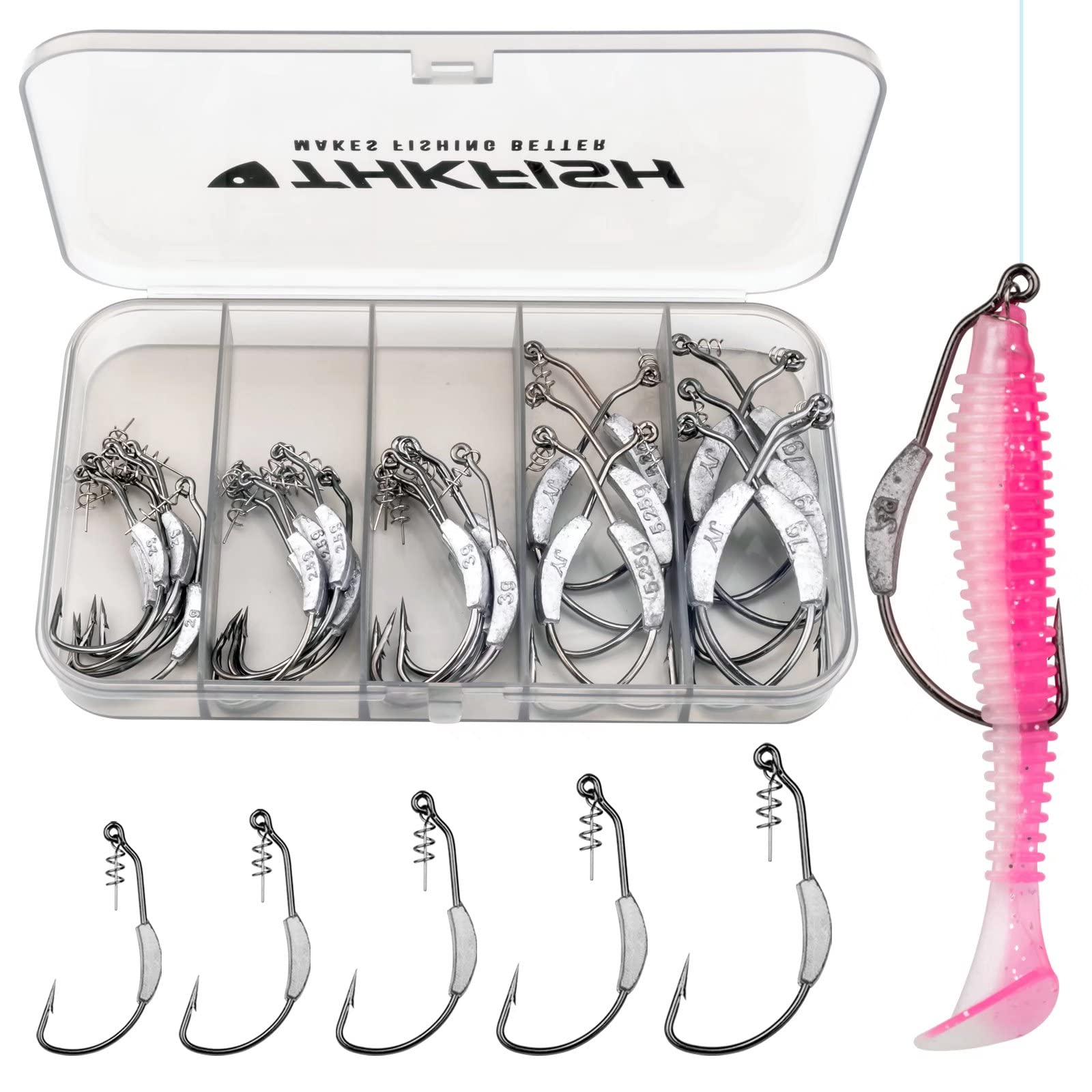 THKFISH Fishing Hooks - Twist-lock, Weedless, Weighted Swimbait Hooks for Soft Plastics - Saltwater & Freshwater - 30PCS