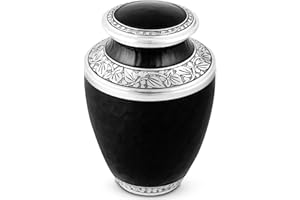 Handcrafted Metal Urn for Ashes Adult Male & Female - Cremation Urns for Human Adult - Decorative Funeral Urn - Secure Screw-Top Lid, Holds Up to 200 lbs 10" (Black & Silver) - CLEENTABLE