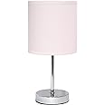 Simple Designs LT2007-BPK Chrome Mini Basic Table Lamp with Fabric Shade, Blush Pink
