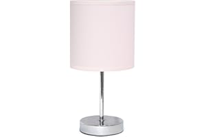 Simple Designs LT2007-BPK Chrome Mini Basic Table Lamp with Fabric Shade, Blush Pink