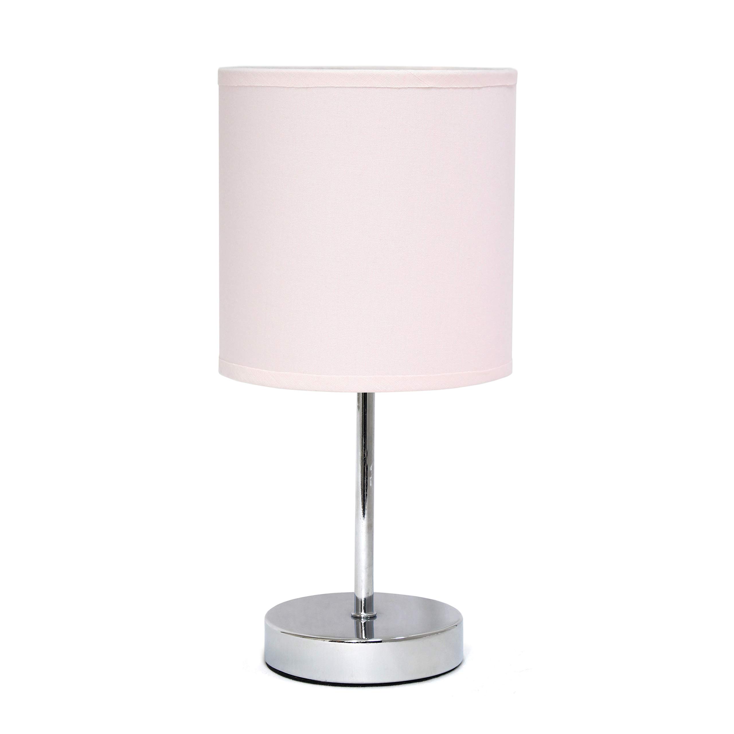 Photo 1 of Simple Designs LT2007-BPK Chrome Mini Basic Table Lamp with Fabric Shade, Blush Pink