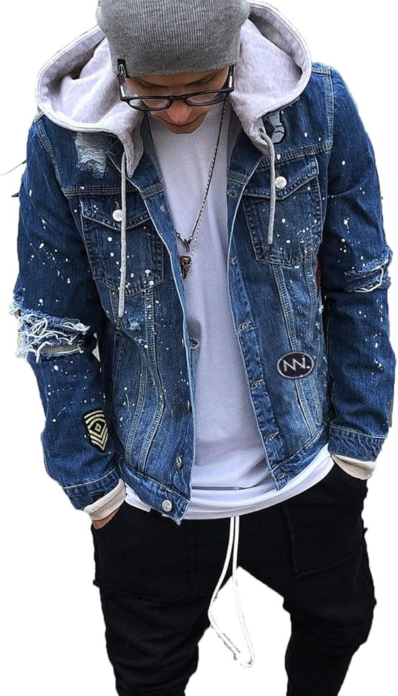 men's denim jacket hooded long sleeve hoodie