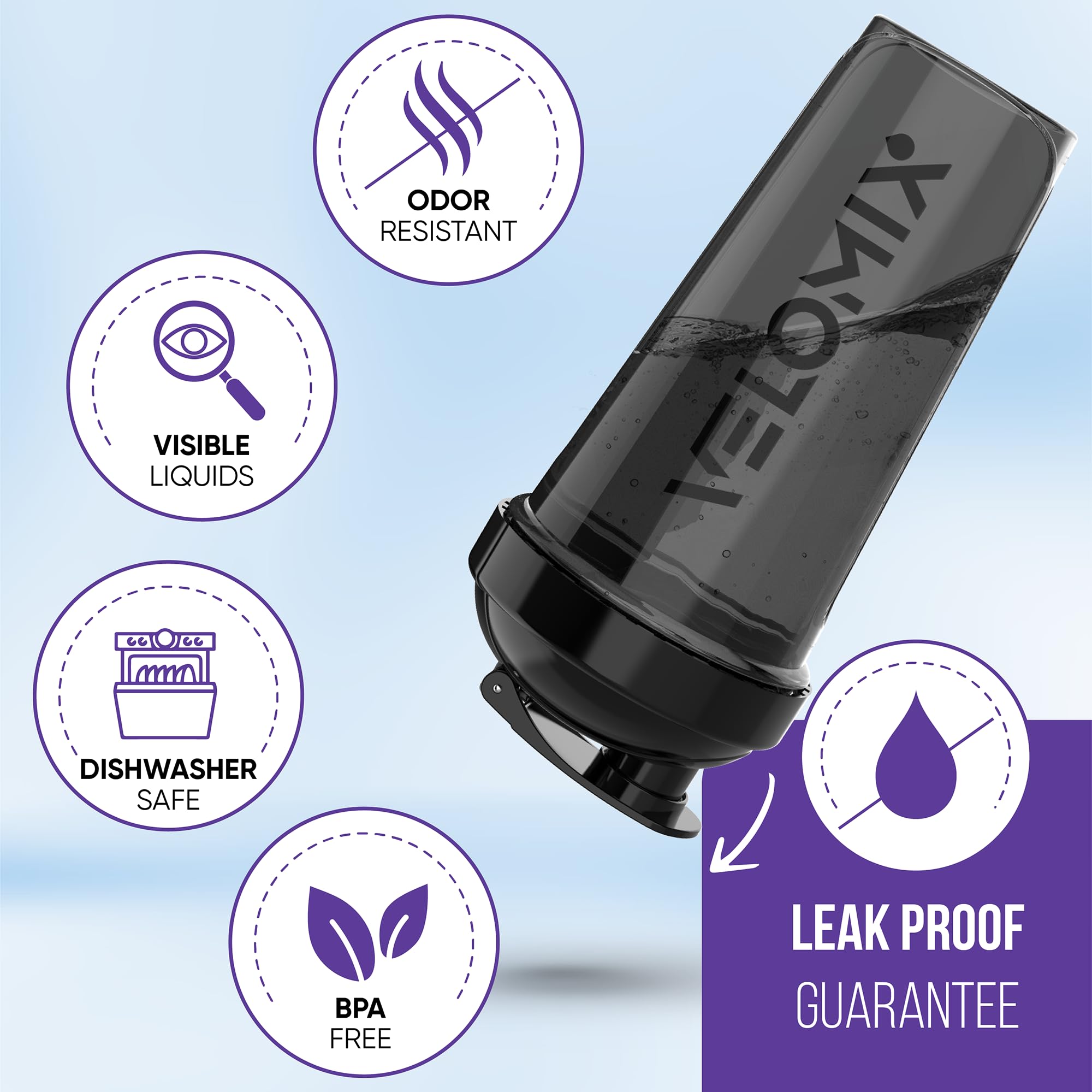 VELOMIX -4 Pack- 28 oz Protein Shaker Bottles for Protein Mixes - 4x Wire Whisk | Leak Proof Shaker Cups for Protein Shakes | Protein Shaker Bottle Pack (Silver Mix)