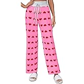 X-Image Women's Comfy Pajama Lounge Pants Floral Print Drawstring Jogger Wide Leg Athletic Pants