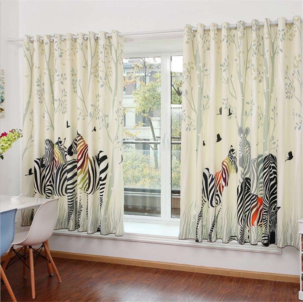 KKLL Curtain Muffle cloth Forest zebra Printed fabrics Blackout Noise Reducing Solid Thermal Living Room Bedroom Window Drapes Modern minimalist Panel Curtains 1.5 * 2.0m (2 panels)