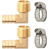 SUNGATOR Brass Hose Barbed Elbow Fitting, 90 Degree Elbow with 2 Hose Clamps, NPT Barb Elbow, 3/8" Barb x 3/8" NPT Male (2PCS