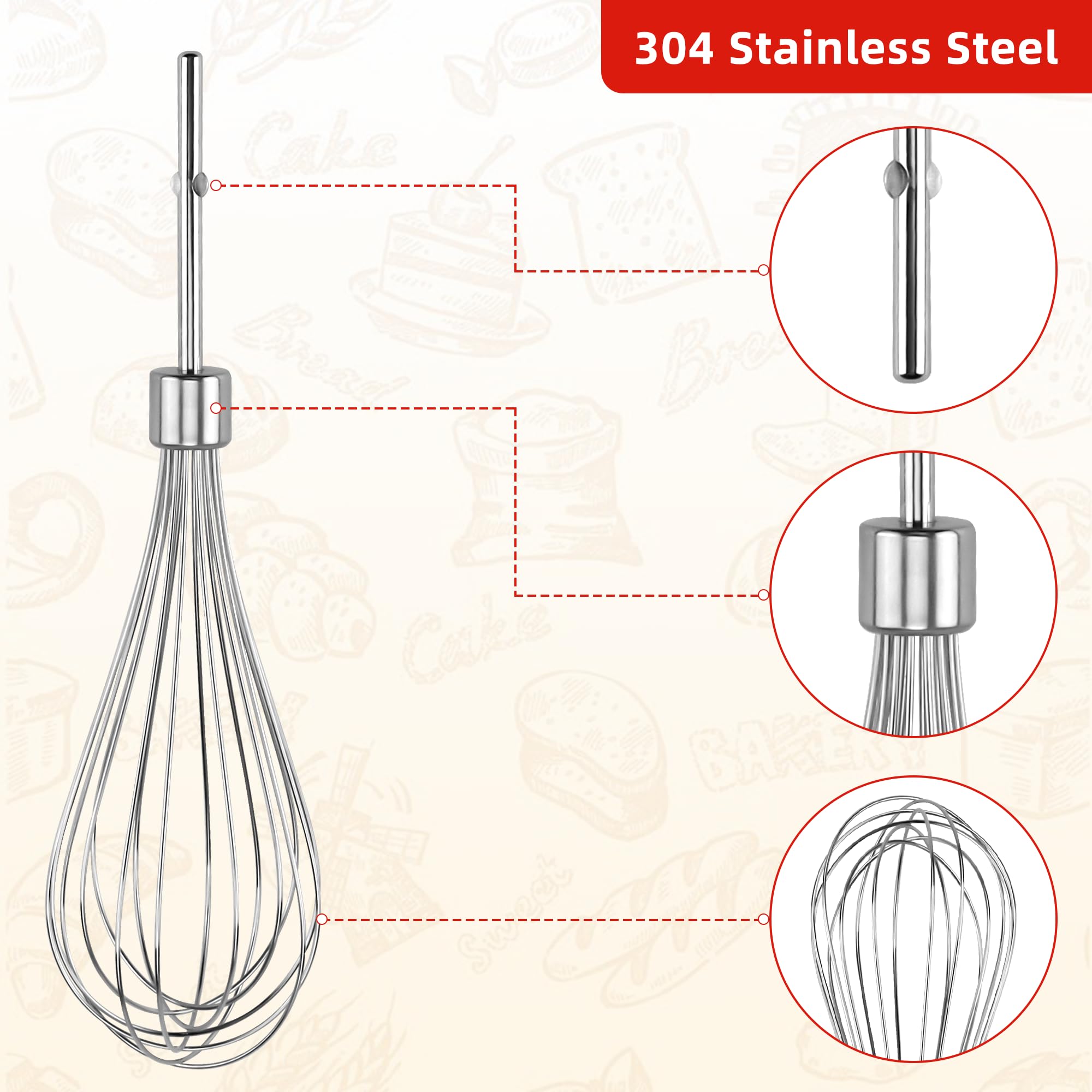 W10490648 Hand Mixer Turbo Beaters KHM2B (2 Pack) & KHMPW Stainless Steel Pro Mixer Whisk Attachment(2 Pack) Fit for Kitchen Mixer KHM Series by Fetechmate