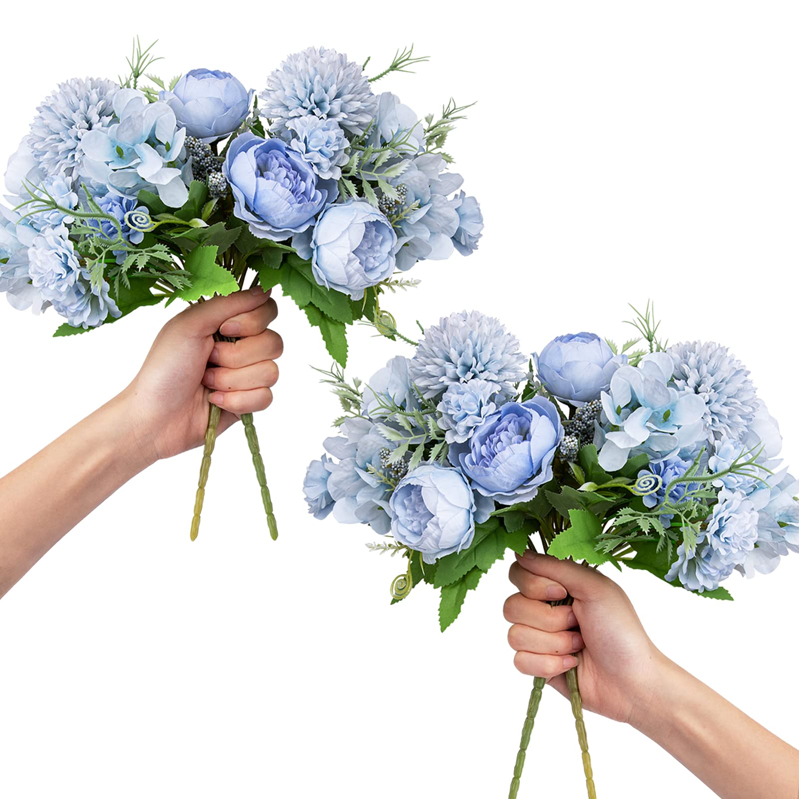 LAWOHO Artificial Flowers 4 Packs Blue Fake Peony Silk Hydrangea Bouquet Decor Plastic Carnations Daisy Realistic Flower Home Office Party Decor Arrangements Wedding Decoration Table Centerpieces