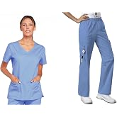 Cherokee Scrub Set for Women Modern Classic V-Neck Top &amp; Cargo Pant | Pull-on Comfort Waistband, Comfortable Fit, Easy-care Design, Made for Every Shift