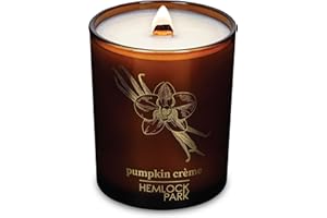 Hemlock Park Amber & Gold Wood Wick Candle Handcrafted with Natural Coconut Wax (Standard 7.2 oz, Pumpkin Crème)