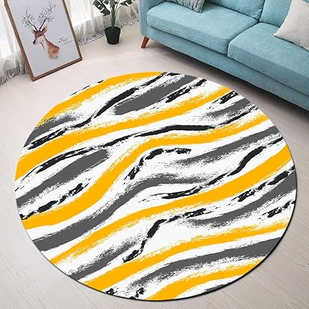 Lb Abstrait Tapis Rond Rayures Jaune Noir Gris Blanc
