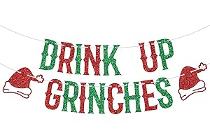 SRIBURCIO Green Glitter Drink Up Grinches Banner, Merry Grinchmas/Merry Christmas, Christmas Holiday New Year Day Party Decorations Supplies