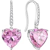 JIWOY Dangle Drop Earrings Sterling Silver Solitaire Hook Earrings Heart Birthstone Jewelry for Women