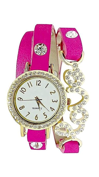MAP Shopify Watch with Beautiful Dial with Diamond with Attractive Love Dori Looks Like Bracelet Casual Wear Party Wear Fashionable Girlish Watch Fabulous Look for Women & Girls Pink Love Dori