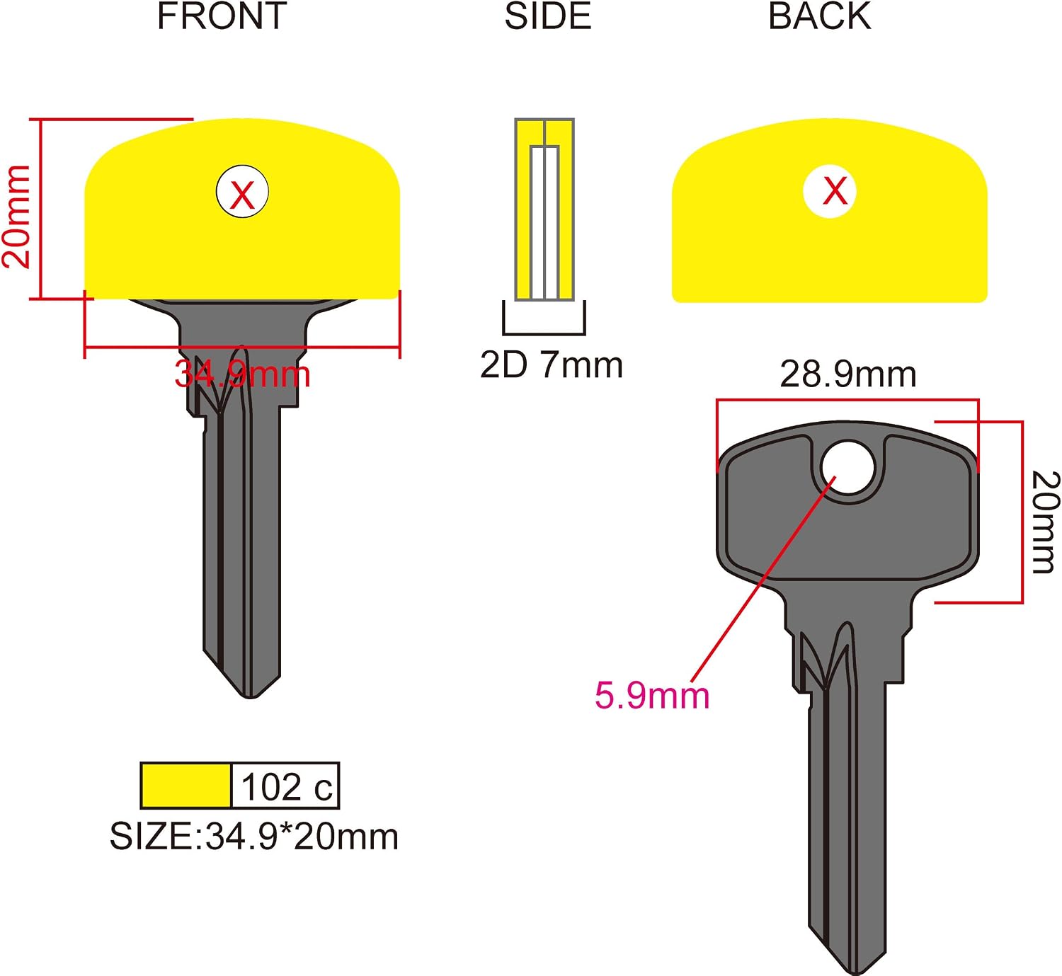 Set of Four Coloured Large Square Headed Identifying Key caps for Yale Keys, mulyi, xl - Image 5