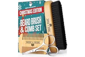 GROW ALPHA BEARD Beard Brush Kit, Comb and Brush Set for Men - Natural Boar Bristle Brush, Dual Action Wood Comb