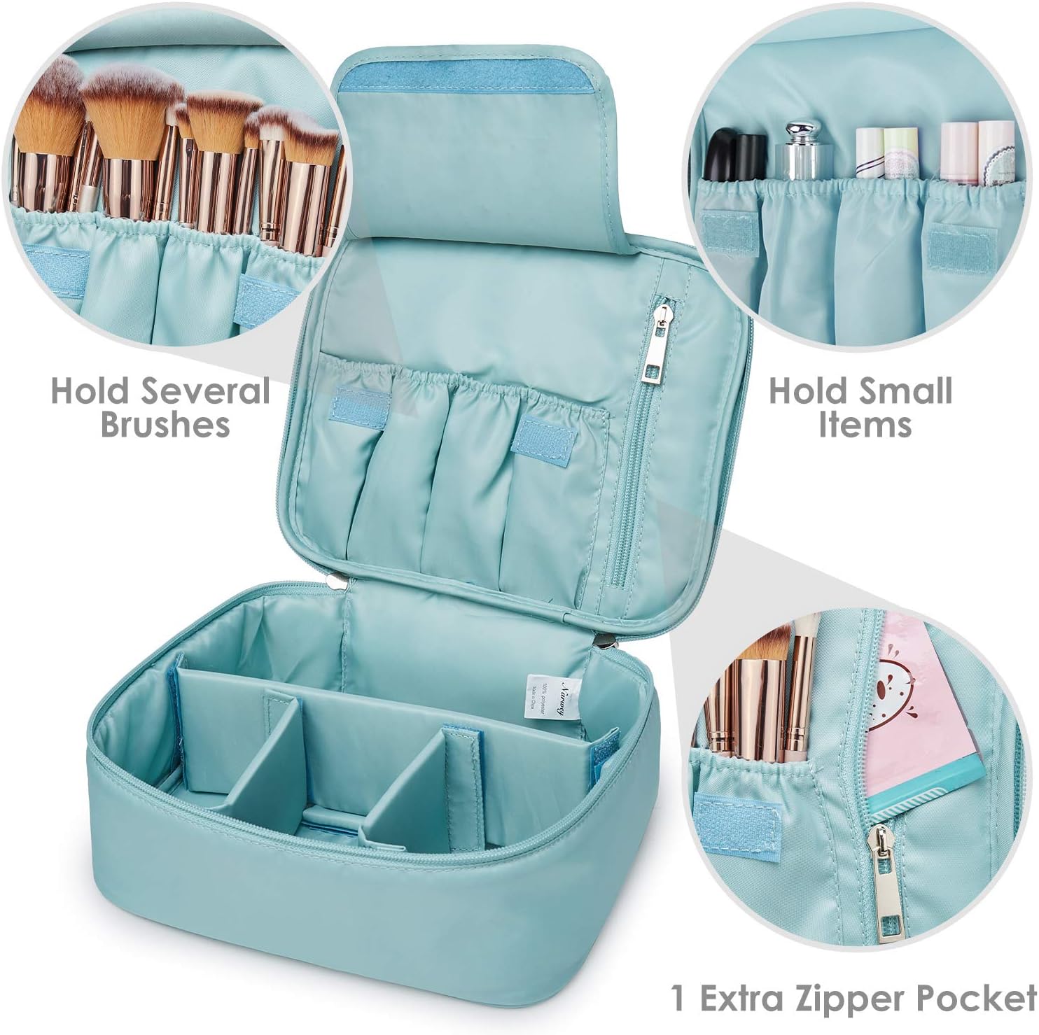 Travel Makeup Bag Large Cosmetic Bag Make up Case Organizer for Women and Girls (Sky Blue)