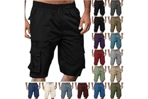 Men's High Waisted Cargo Shorts Summer Drawstring Hiking Short Pants Casual Work Knee Length Pant with Muilt-Pockets