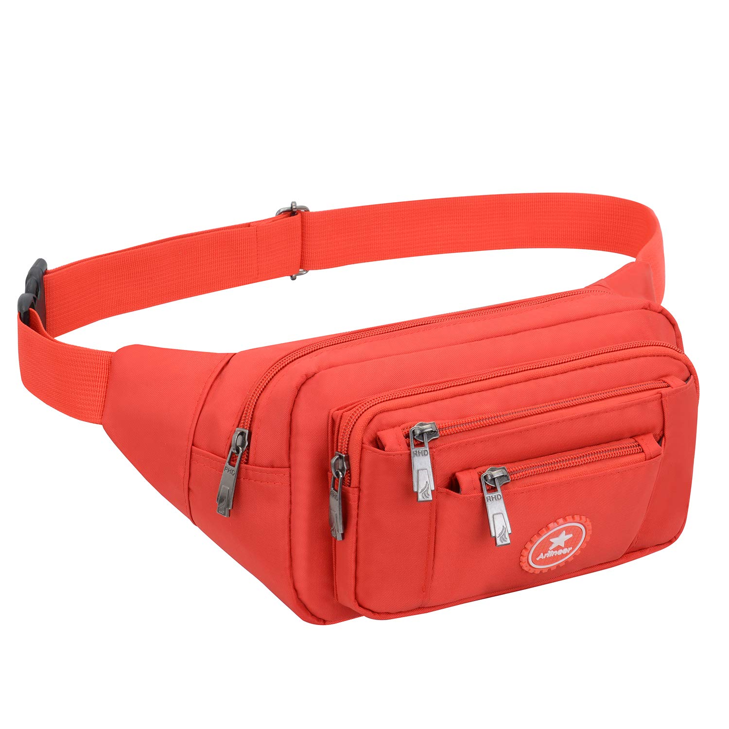 Ariineer Waterproof Fanny Packs Men Women Large Fanny Packs Running Camping and Walking Gym Bags Shoulder Bag for Men Women (Red)