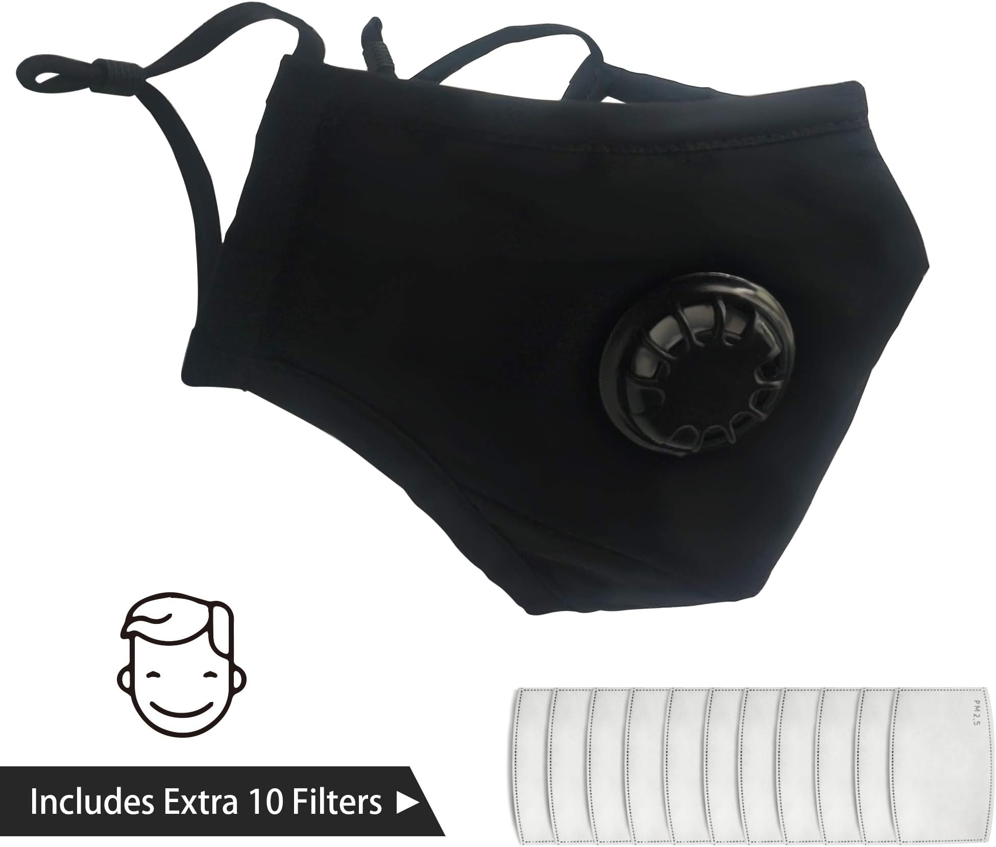 Dust Breathing Mask Activated Carbon Dustproof Mask with Extra Carbon N99 Filters for Pollen Allergy Woodworking Mowing Running Cycling Outdoor Activities (Black)