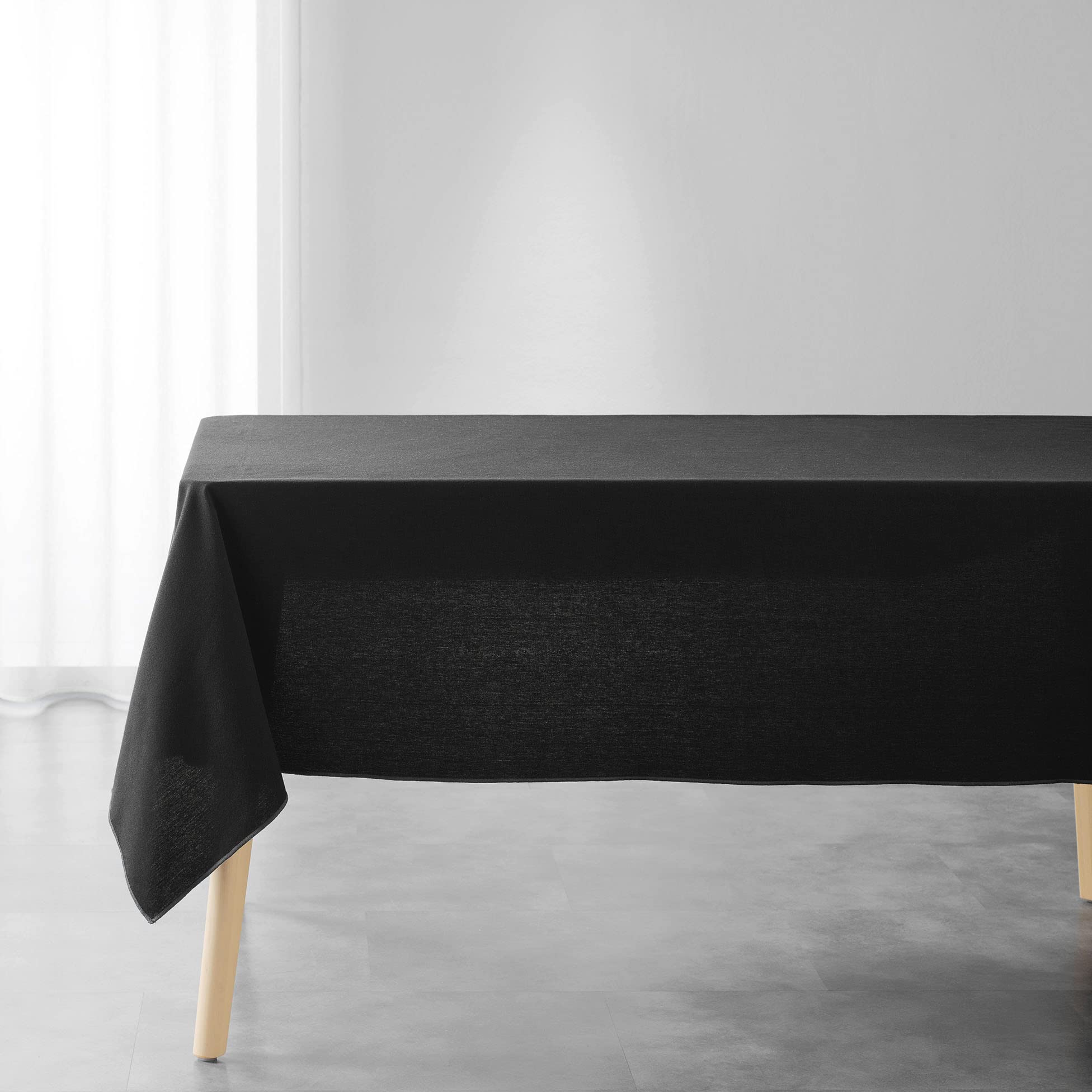 Douceur d'Intérieur, Mistraline 140 x 240 cm Rectangular Tablecloth Black Recycled Cotton Plain