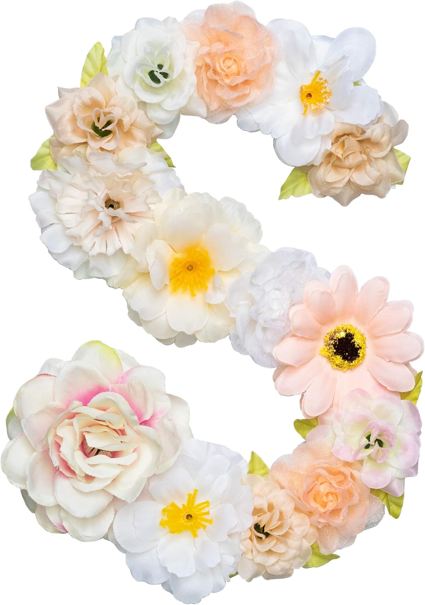 ZHENHAN Artificial Decorative Letter with Flowers, Champagne, 7.9"x5.5"x1.1", Floral Decor/for Special Occasion/Event/Home Decorating (Letter, S)
