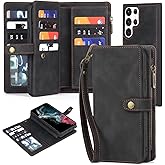 TwoHead for Samsung Galaxy S22 Ultra Wallet Case with Card Holder & Detachable Magnetic Phone Case, Leather All-Round Protection Wallet Phone Case for Women Men,6.8in,Black