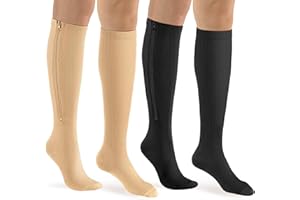 bropite Zipper Compression Socks Women & Men - 2Pairs Calf Knee High 15-20mmHg Closed Toe Compression Stocking