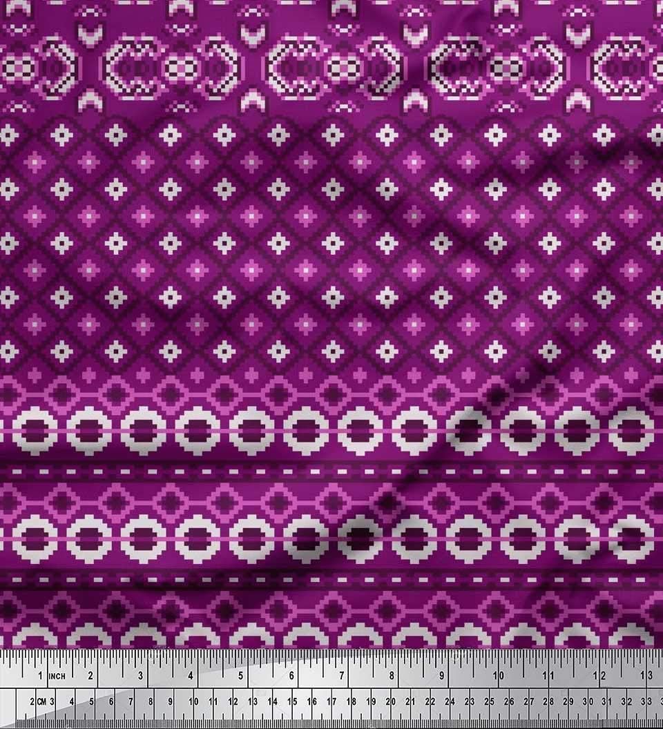 Soimoi Crepe Silk Fabric Aztec Geometric Fabric Prints by metre 42 Inch Wide