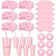 24-teiliges Spa-Party-Set Für Frauen – 6 Stirnbänder, 6 Haargummis, 6 Augenmasken, 6 Becher (680 Ml), Rosa