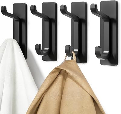 pickpiff Self Adhesive Hooks 6KG, 4 Pack Heavy Duty No-Nail Door Hooks Black
