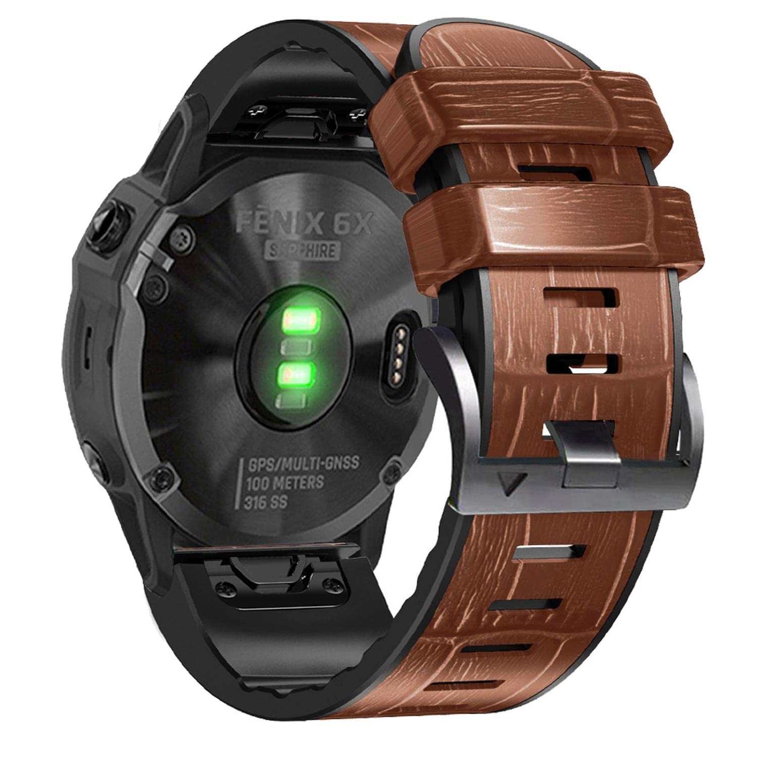 YOOSIDE Quick Fit 26mm Watch Strap for Garmin Fenix 7X / Enduro 2 / Fenix 6X / Fenix 5X / epix Pro 51mm, Soft Vintage Genuine Leather Hybrid Silicone Sweatproof Wrist Band for Tactix 7 Pro (Brown)