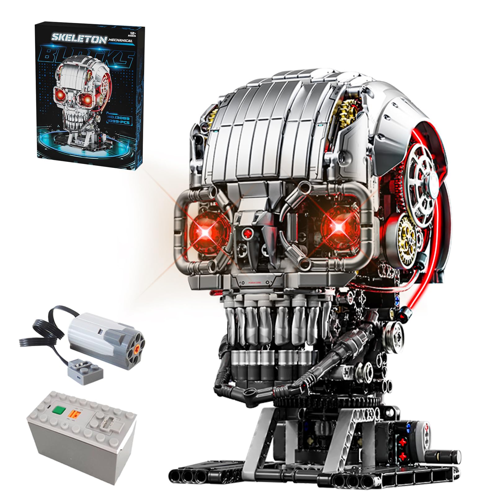 CSNRHG Mechanical Skull Building Block Set 3D Poseable Model with Mandibular Teeth Bite Drive can be driven by hand or motor for STEM Toys for Kids & Adults Perfect for Horror Fans & Gothic Room Decor β image 1