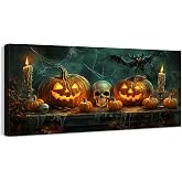 KULEDEYE Halloween Canvas Wall Art Spooky Pumpkin Skull Decor | High-definition Printing on Waterproof Canvas, Fade-resistant, Ready to Hang for Living room, Bedroom and Haunted House