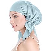 SissiLita 100% Silk Bonnet for Sleeping, Mulberry Silk Sleep Cap with Tie Band for Curly Hair Care (Blue)