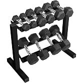 CAP 150 LB Dumbbell Set with 2-Tier Rack, Rubber Hex Free Weights Set, Home Gym Weight Set with Horizontal Storage Rack for Strength Training