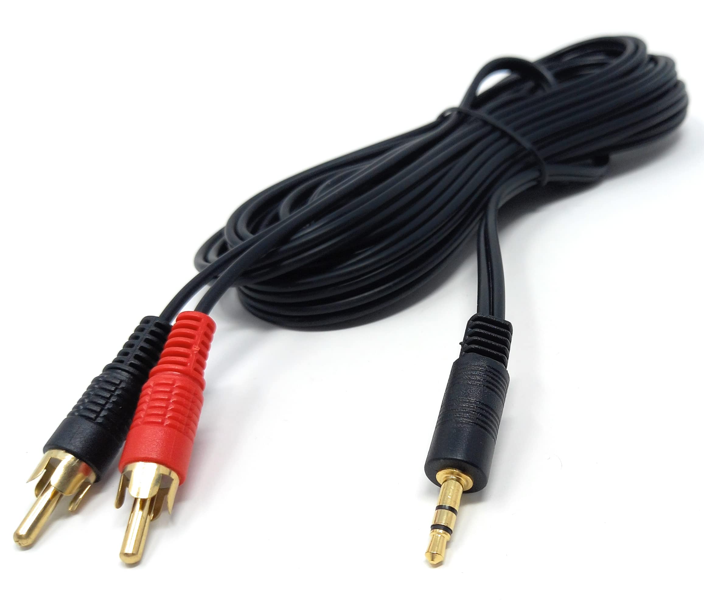 DRUT 5m 3.5mm to Twin RCA Stereo Aux Phono Audio Cable Mini Jack Lead Cord Y Splitter Headphone Cord RCA Y Splitter Adapter 16.5ft Black Gold Connectors