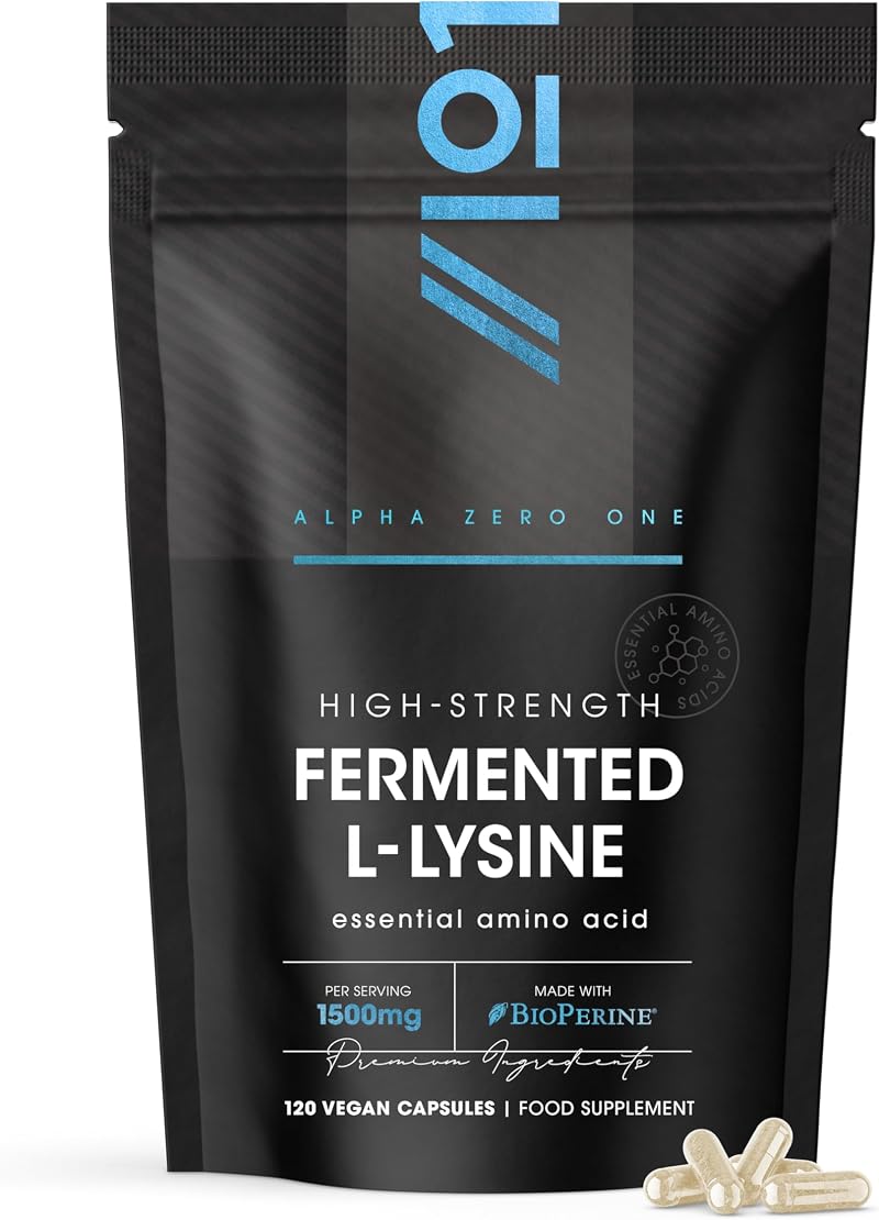 ALPHA01 Fermented L-Lysine 1500mg with BioPerine Vitamin C 120 Vegan