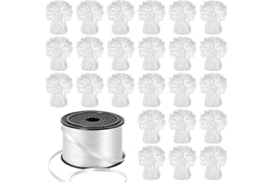 KVCSYAW 24 PCS Balloon Weights Metallic Anchor, Balloon Holder Heavy Weights with 1 Roll Iridescent Crimped Ribbon for Balloons Table Party Favor Birthday Decor(White)