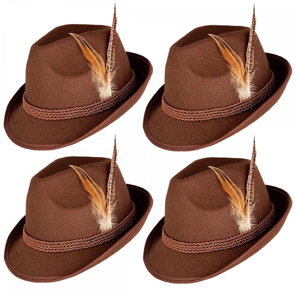 A2ZFD Adult Deluxe Bavarian Hat Multi-Pack Options - Brown Oktoberfest Fancy Dress Party Accessories (4 Pack)