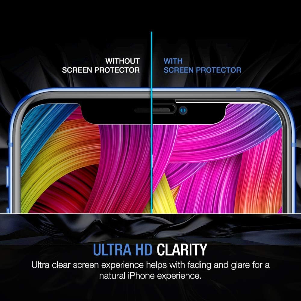 TETHYS Glass Screen Protector Designed for iPhone 11 / iPhone XR (6.1") [Edge to Edge Coverage] Full Protection Durable Tempered Glass Compatible iPhone XR/11 [Guidance Frame Include] - Pack of 3