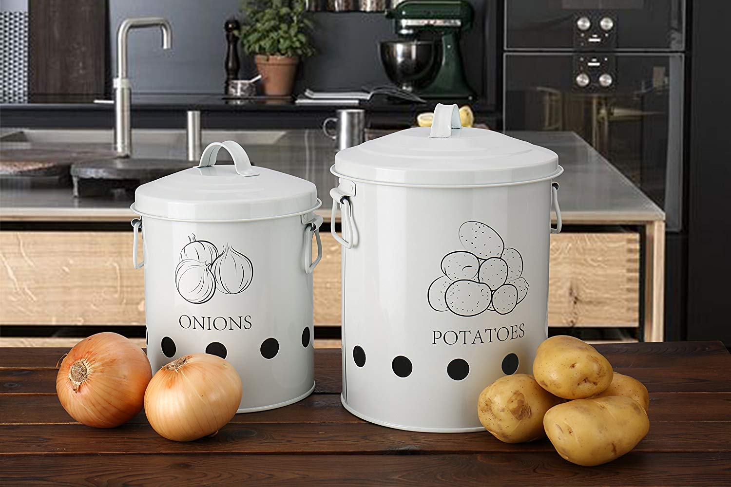 G.a HOMEFAVOR Potato Storage Tin Set of 2 Metal Fruit Pot Vegetable