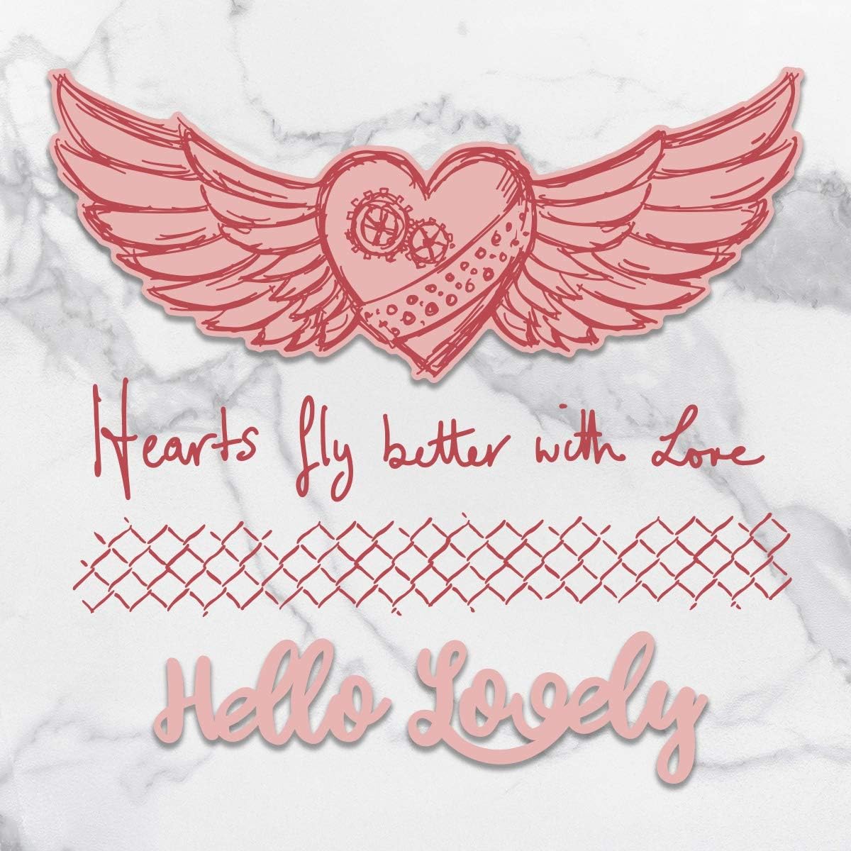 Couture Creations ACO727715 Hearts Fly Stamp and Die Set, 6 Pieces, Hearts Fly 4.3"X5.5"