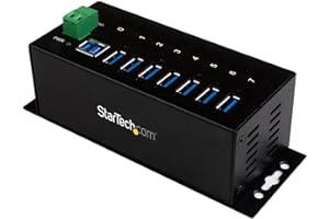 StarTech.com 7-Port USB 3.0 Hub - 5Gbps - Metal Industrial USB-A Hub with ESD Protection & 350W Surge Protection - Din Rail Wall or Desk Mountable - TAA Compliant USB Expander Hub (ST7300USBME)