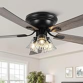 CNCMtiger 52 Inch Vintage Ceiling Fan with Lights Flush Mount Chandelier Ceiling Fan Indoor Farmhouse Rustic Chandelier Low P