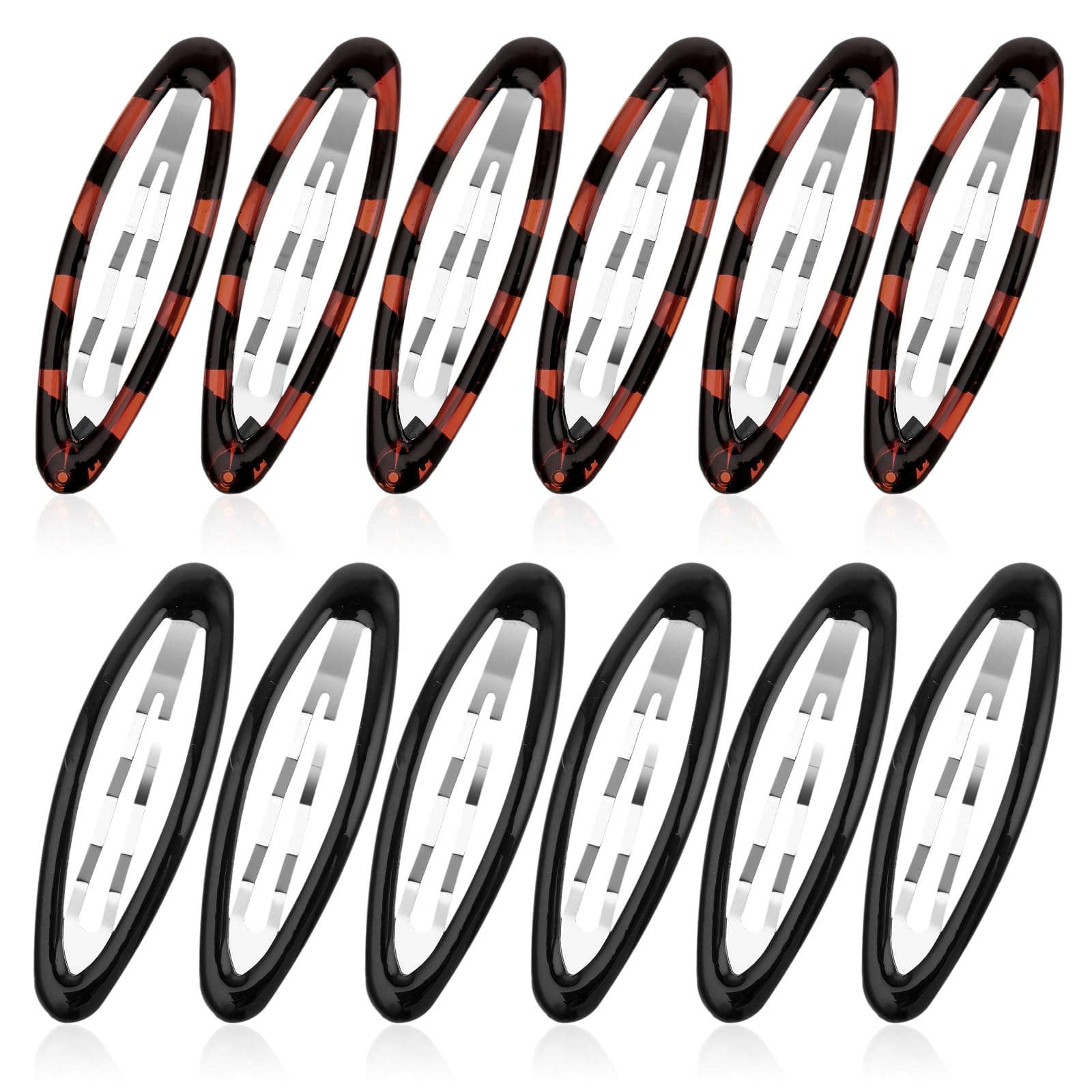 12 Pieces Oval Snap Hair Barrettes for Women - Vintage Flat Metal Tortoise Large Non-slip Styling Clips for Girls With Thick Fine Thin Hair