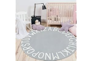 HEBE 4ft Round Kids Play Rug ABC Alphabet Nursery Rug for Bedroom Playroom Non Slip Fun Educational Playmat Round Circle Carpet Crawling Mat for Classroom Infant Toddlers