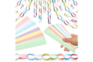 Nezyo 240 Sheets Bright Paper Chain Strips Construction Paper About 46 Feet in Total Length 1 x 8 Inch Assorted Colors DIY with 1 Roll Double Sided Tape(Macaron Colors)