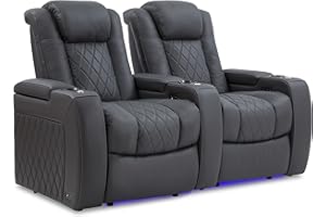 VALENCIA THEATER SEATING Valencia Tuscany Home Theater Seating | Premium Top Grain Italian Nappa 11000 Leather Wall-Hugging Recliner with Power Reclining, Lumbar Support & Headrest (Row of 2,Charcoal Grey)
