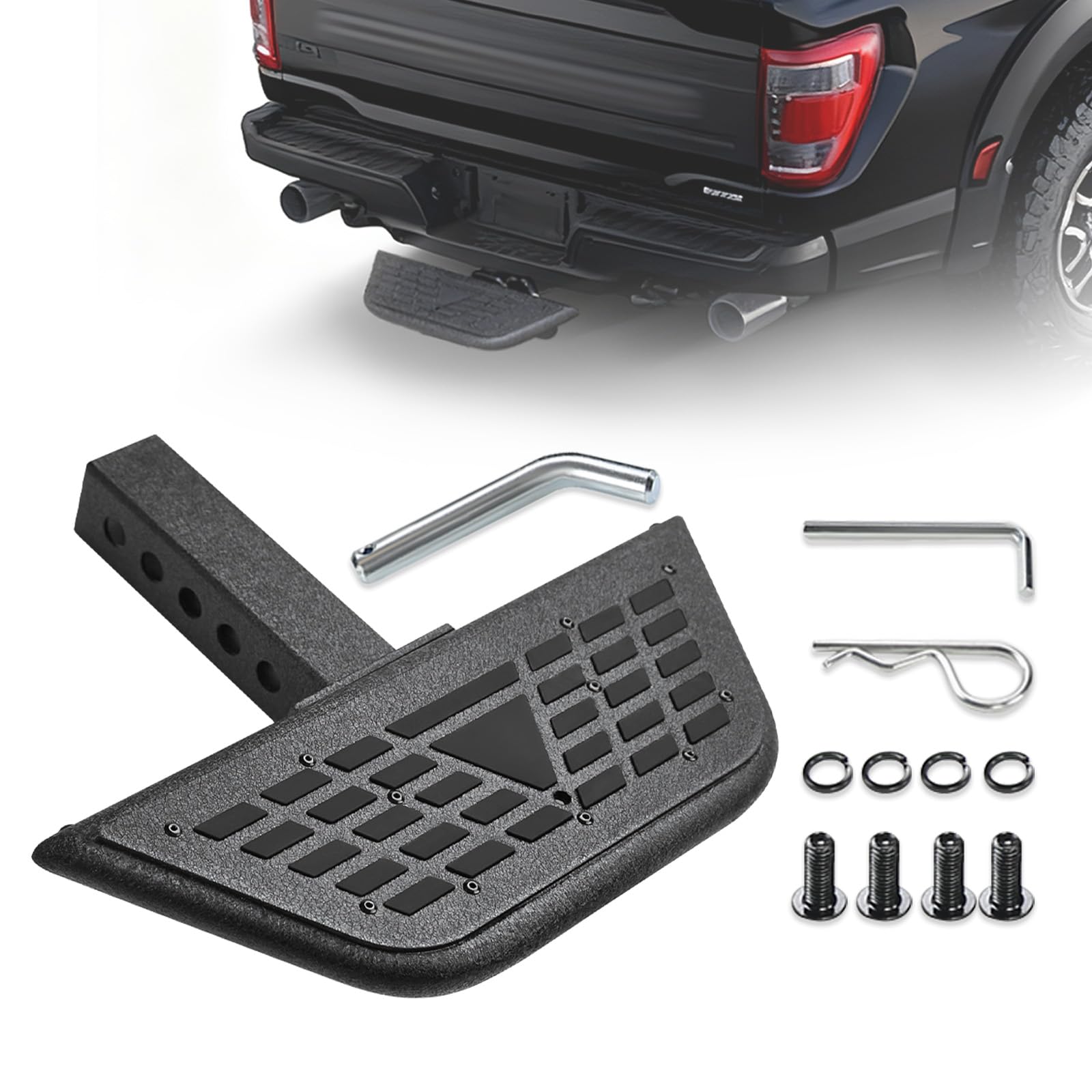 Photo 1 of Universal Hitch Steps for Pickup Truck - Anti-Slip Solid Trailer Hitch Step for 2 Inch Receiver Hitch Accessories Rear Bumper Guard Protector for Car SUV ATV Upgraded Textured Black with Pin Lock